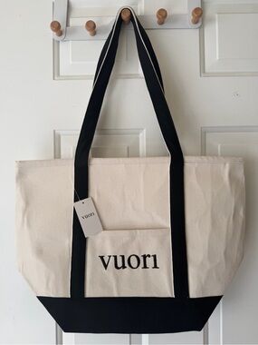 Vuori Cream and Black Canvas Tote with Front Pocket, Brand New, Special Edition